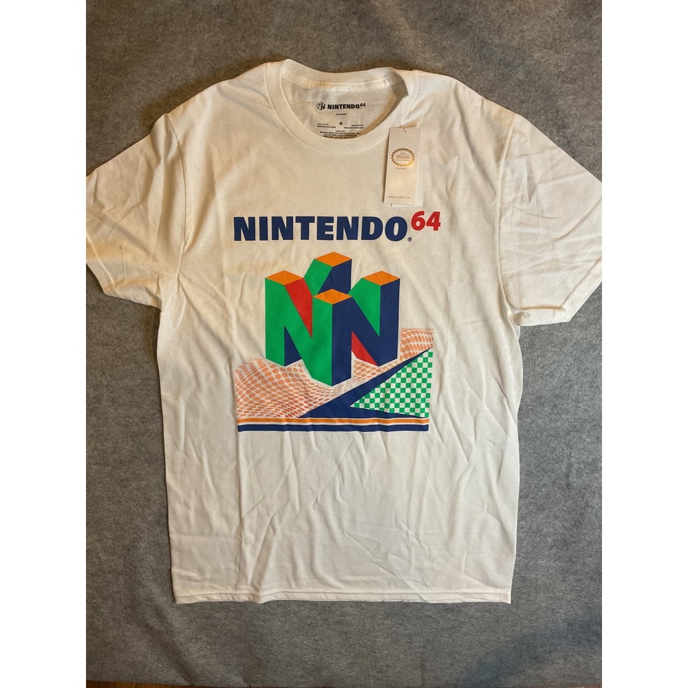 Nintendo 64 N64 Logo Graphic T-Shirt White Mens Medium Retro Gaming NIH012AMNTG